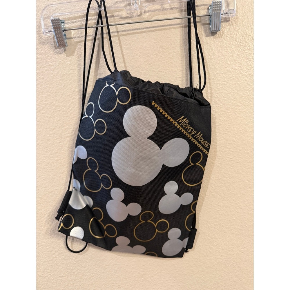 Disney Mickey Mouse Drawstring Backpack Unisex Small Black Gold Good Cinch Bag